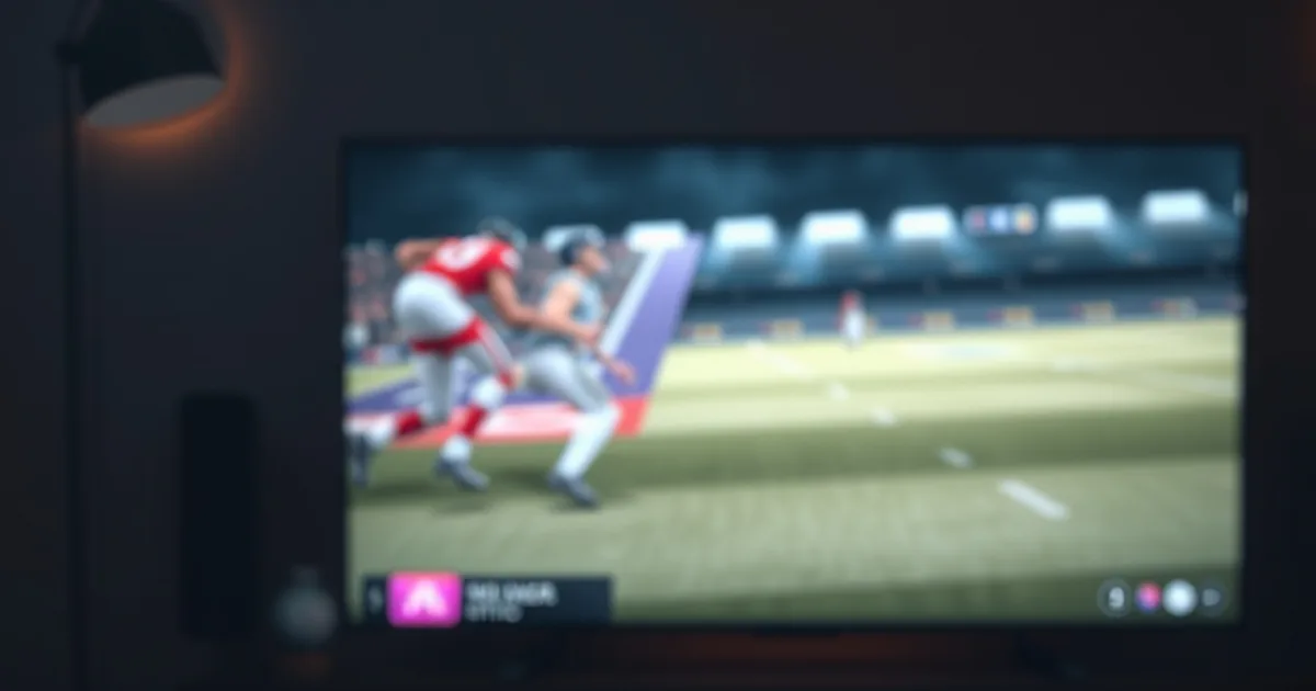 Four dark streaming devices lined up on a media console with a television glowing faintly in the background, cinematic home theater lighting