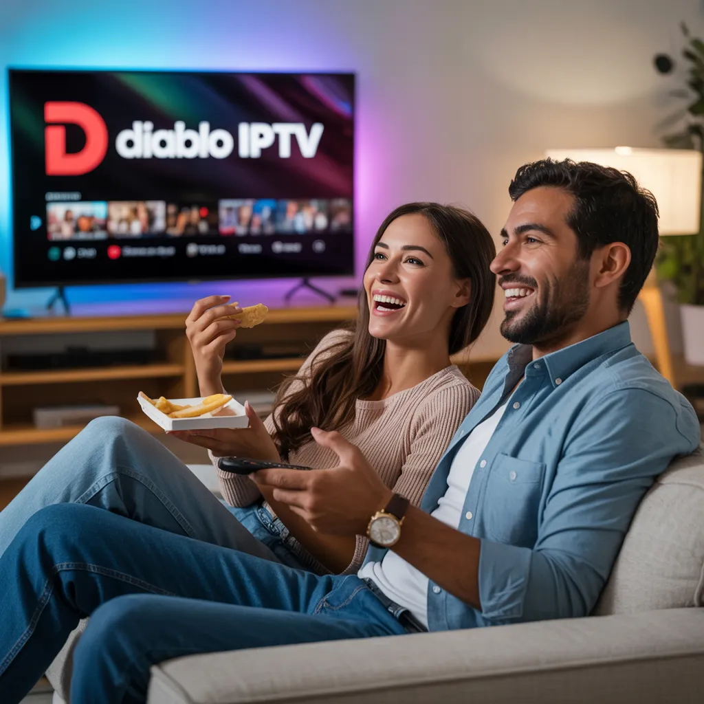 happy family watching diablo iptv